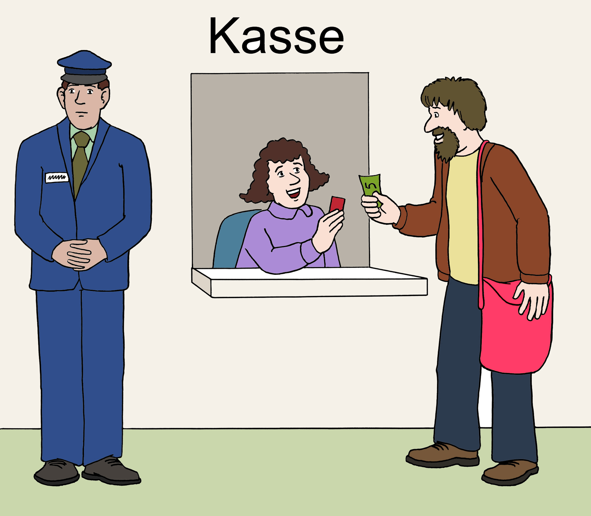 Symbolbild Comicstyle ein Mann bezahlt an der Kasse