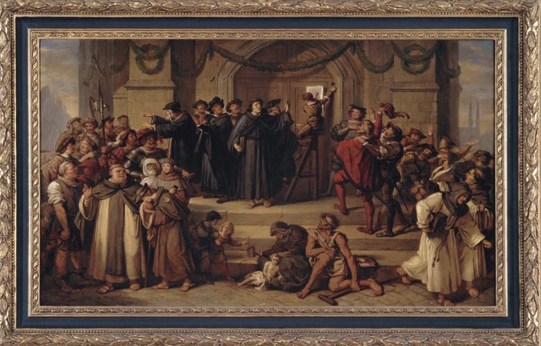 Thesenanschlag als Gemälde, mit Rahmen