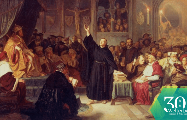 Luther und König Karl V. auf dem Reichstag zu Worms, Gemälde von Hermann Freihold Plüddemann, 1864 