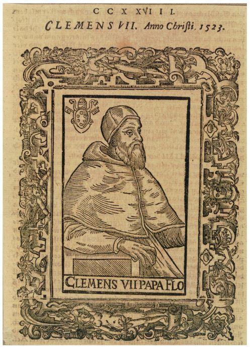 Zeichnung Oberkörper Clemens VII, Ranken