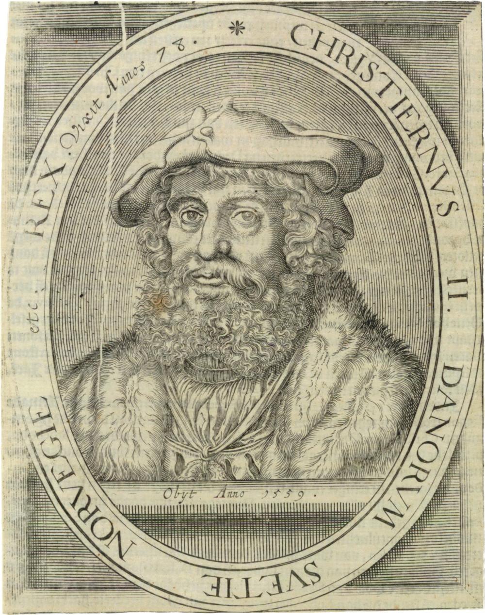 altes Bild von Christian II., umrandet von seinem Namenszug