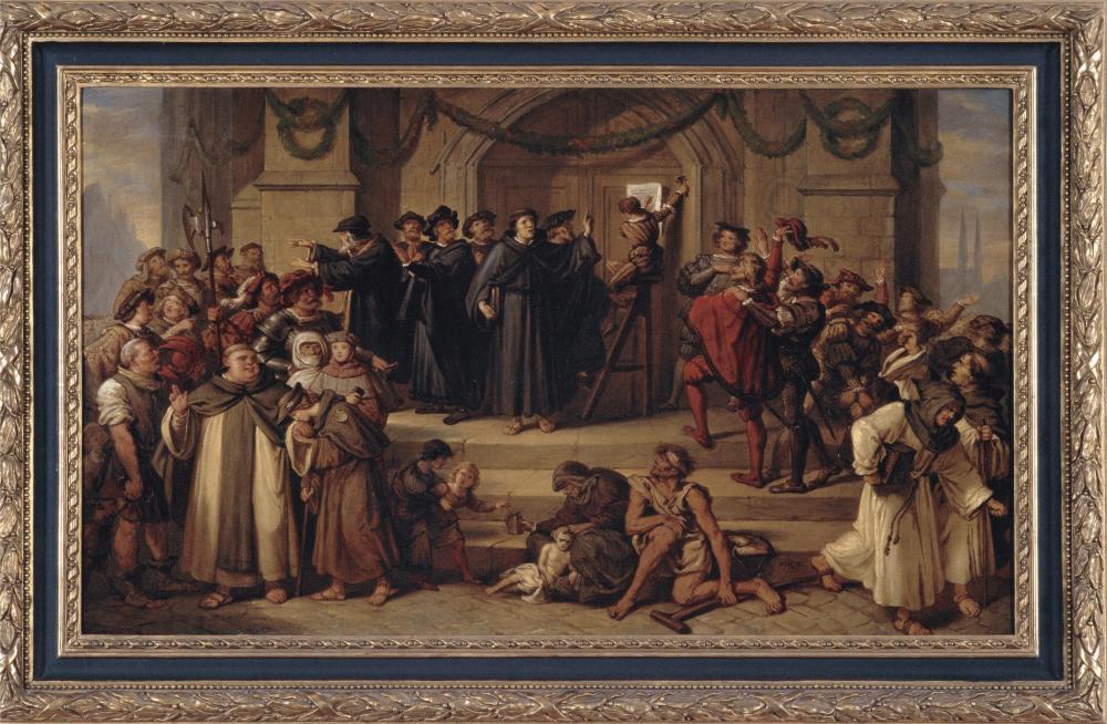 Thesenanschlag als Gemälde, mit Rahmen