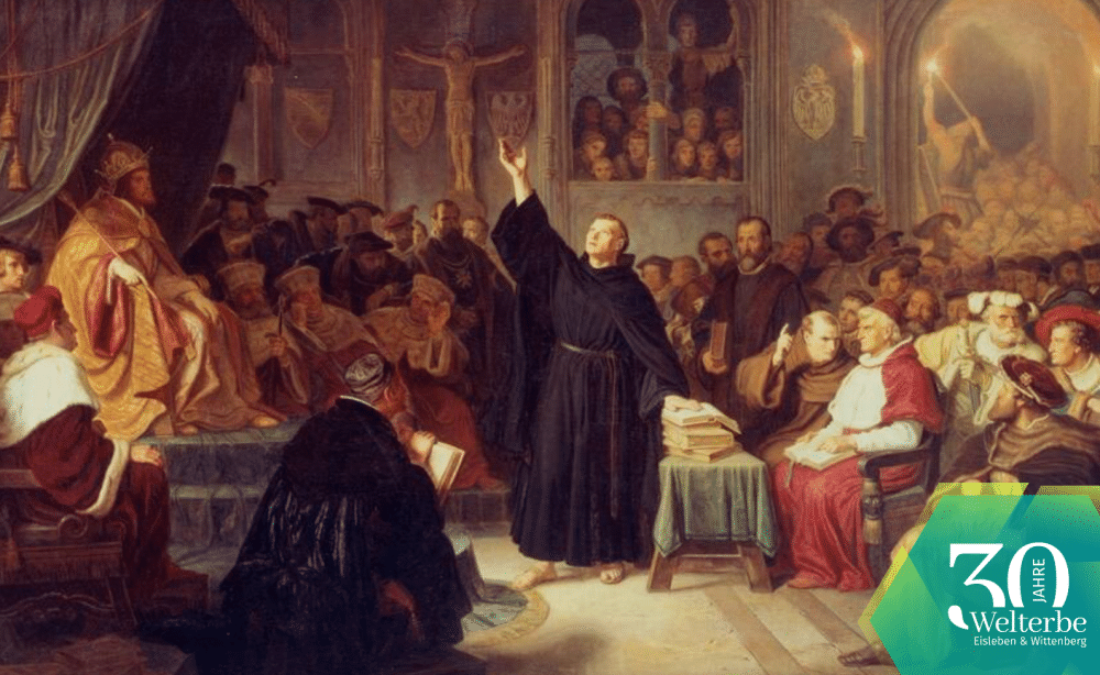 Luther und König Karl V. auf dem Reichstag zu Worms, Gemälde von Hermann Freihold Plüddemann, 1864 