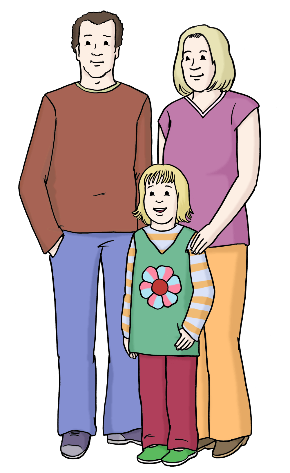 Symbolbild Comicstyle zwei Erwachsene und ein Kind