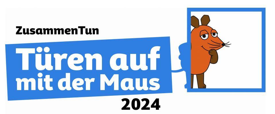 weißer Hintergrund, blaue Logoelemente, rechts die Maus